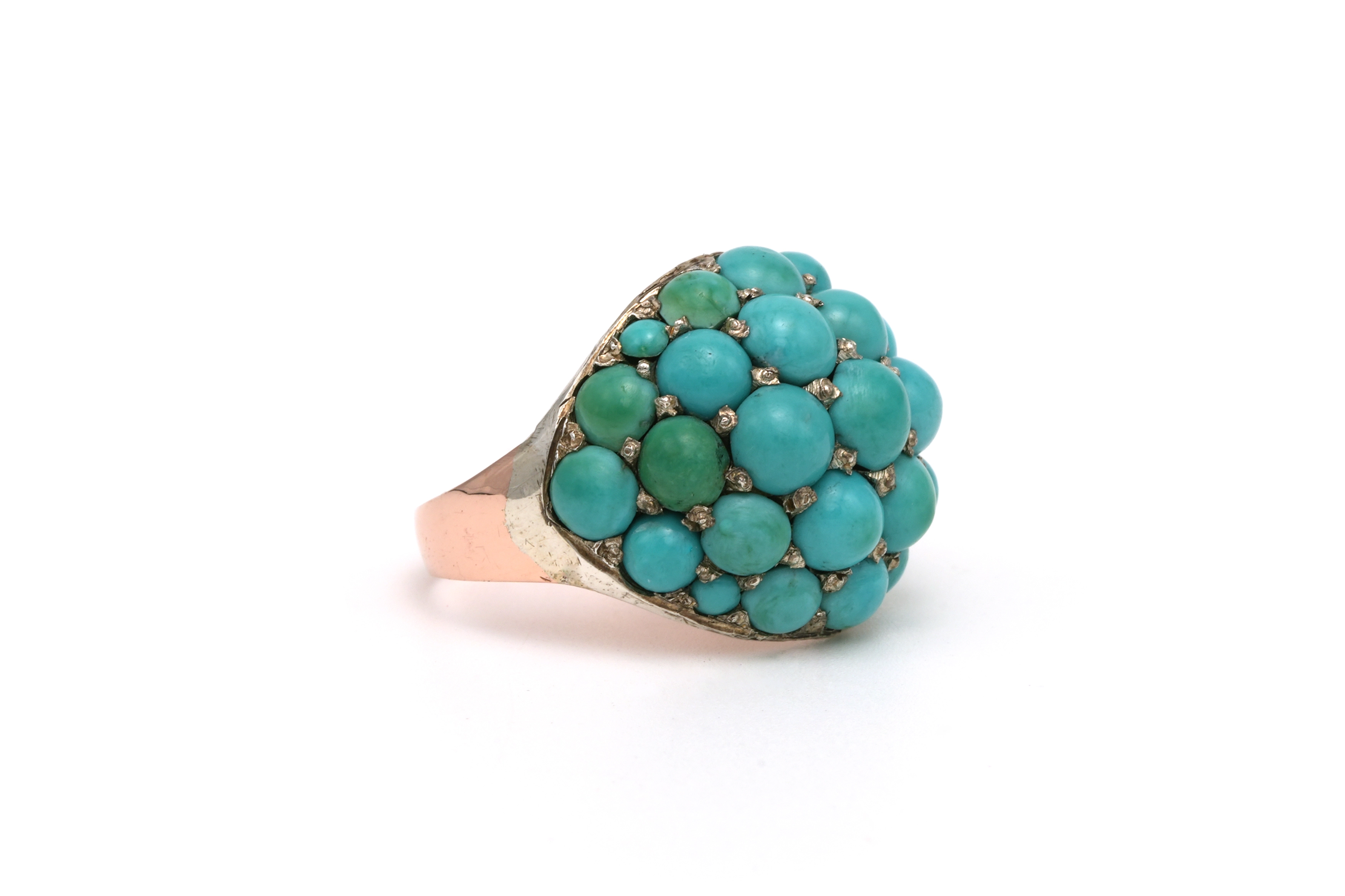 Bague Années 50 en or jaune 9 carats sertie de turquoises - 6