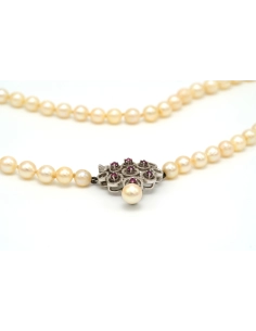 Collier Années 70 en or blanc 18 carats, perles et rubis - 9