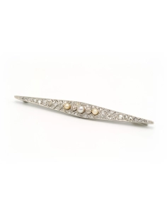 Broche Art Déco en or blanc 18 carats sertie de perles et de diamants - - 2