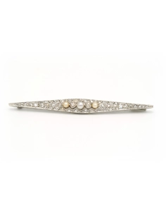 Broche Art Déco en or blanc 18 carats sertie de perles et de diamants - - 1