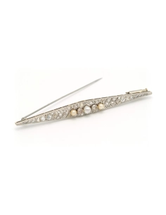 Broche Art Déco en or blanc 18 carats sertie de perles et de diamants - 5