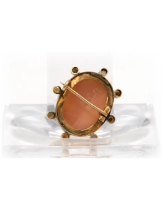 Broche Art Déco en or jaune 18 carats sertie d'un camée coquillage et de perles - - 6