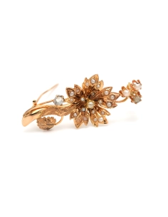 Broche Art Nouveau en or jaune 18 carats sertie de perles et de strass - 5