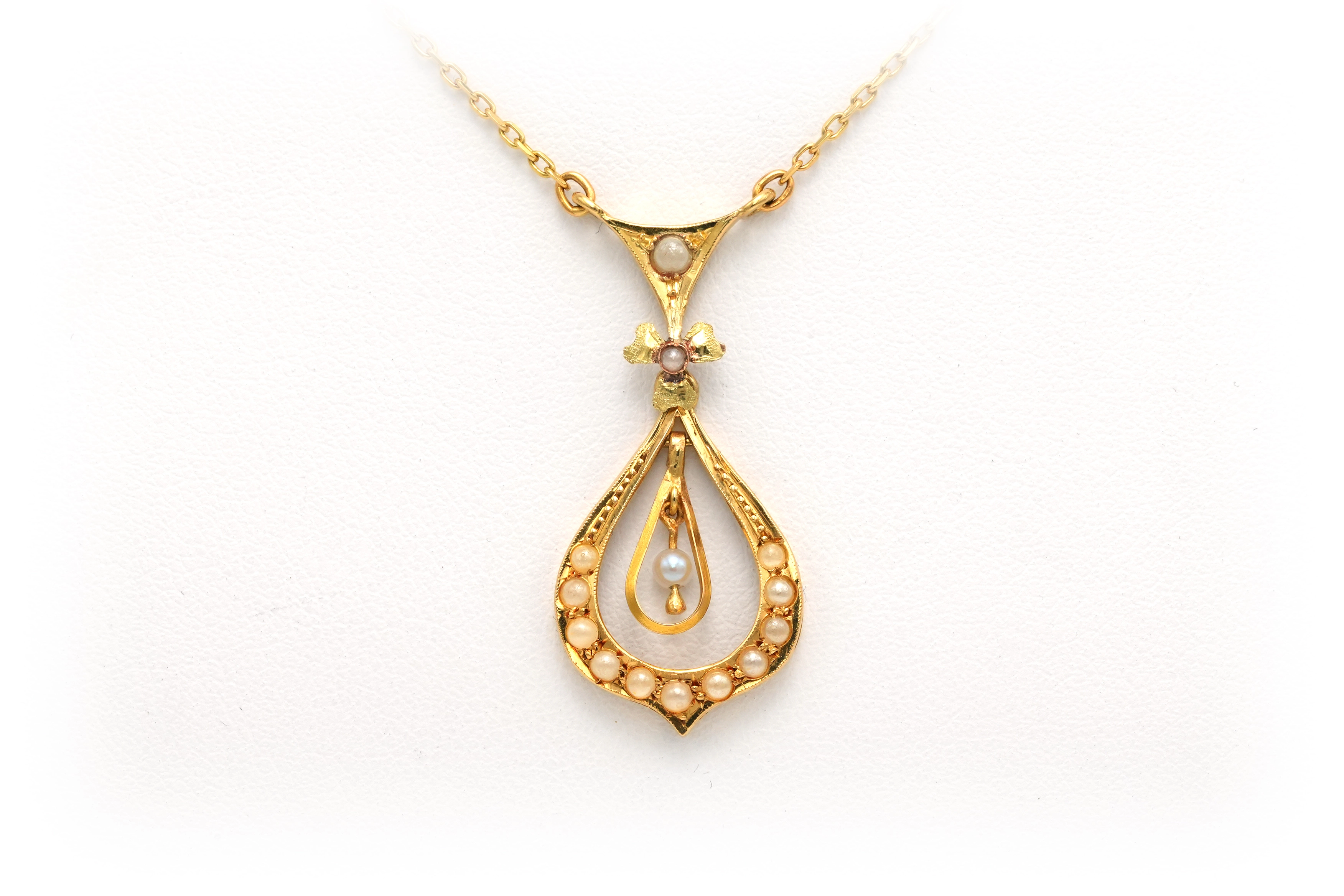Collier Art Nouveau en or jaune 18 carats et perles - 1