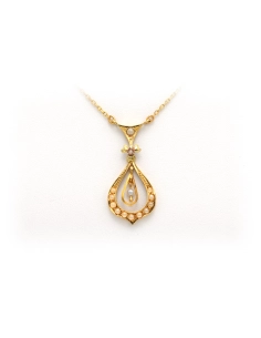 Collier Art Nouveau en or jaune 18 carats et perles - 1