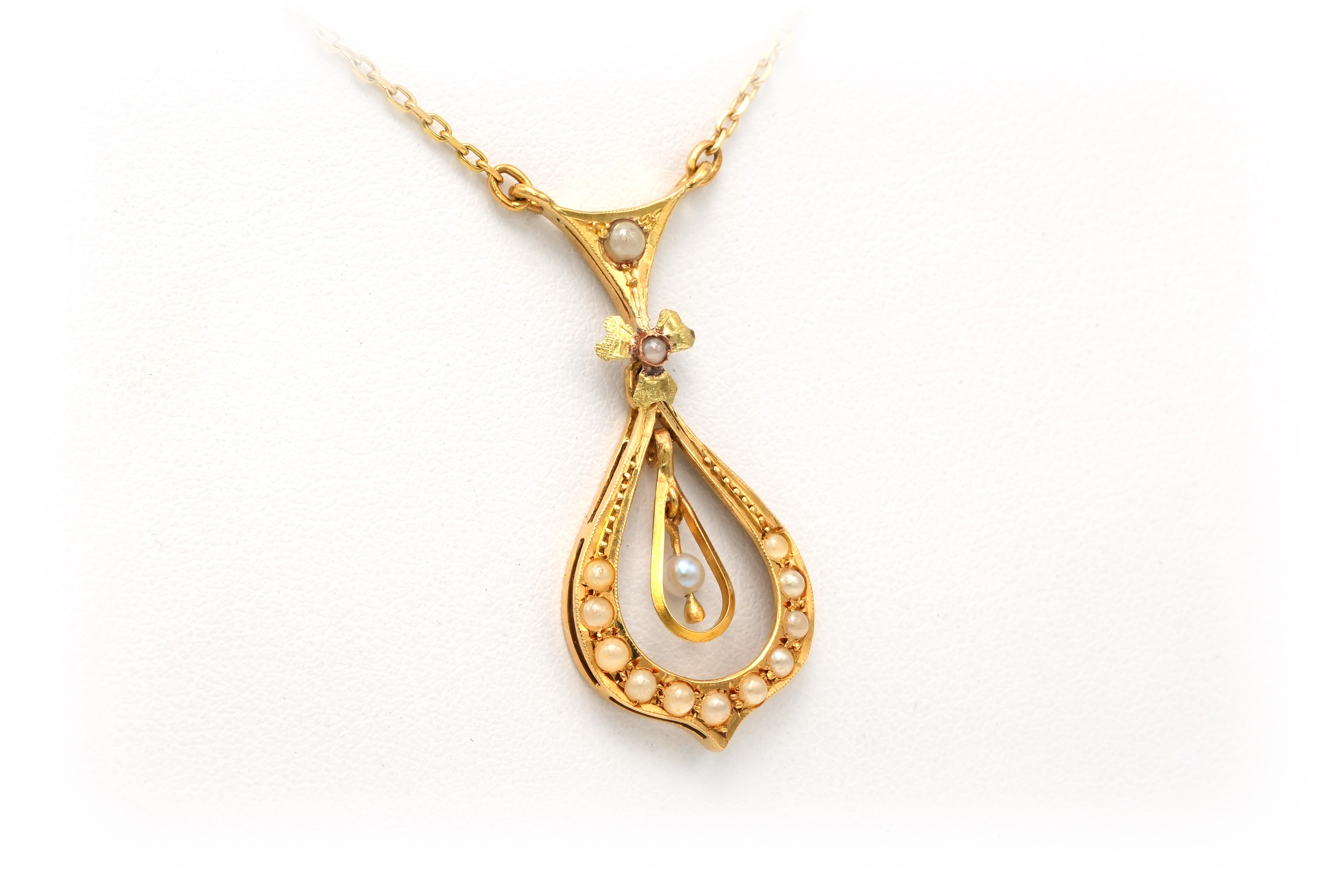 Collier Art Nouveau en or jaune 18 carats et perles - 3