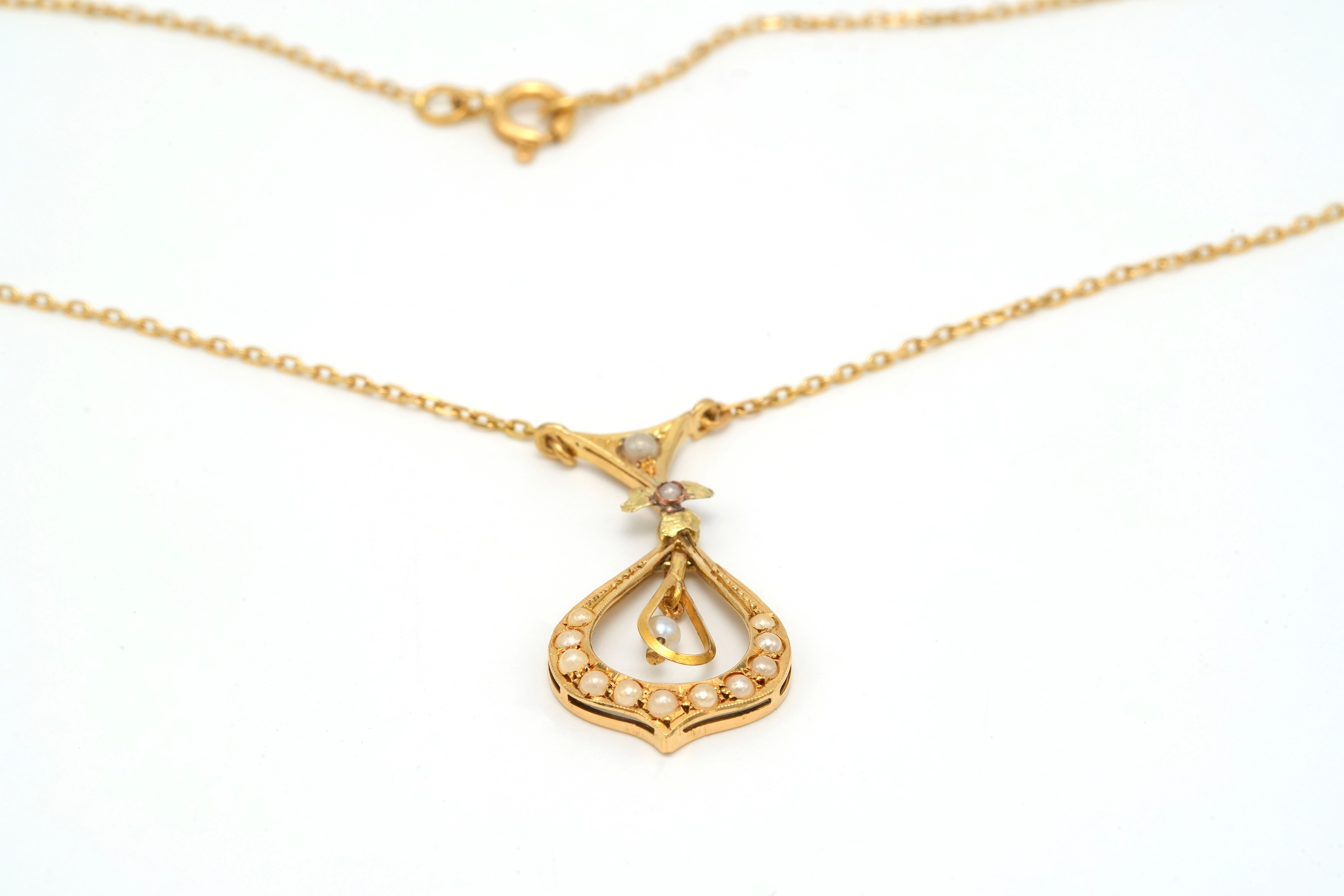 Collier Art Nouveau en or jaune 18 carats et perles - 4