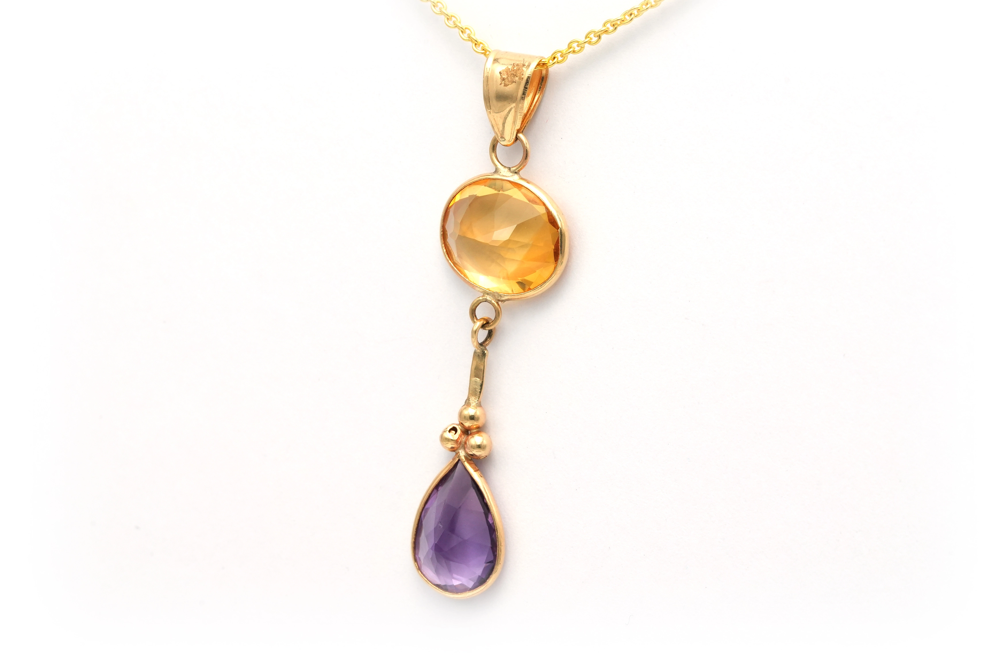 Pendentif contemporain en or jaune 14 carats, améthyste et citrine - 2