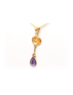 Pendentif contemporain en or jaune 14 carats, améthyste et citrine - 2