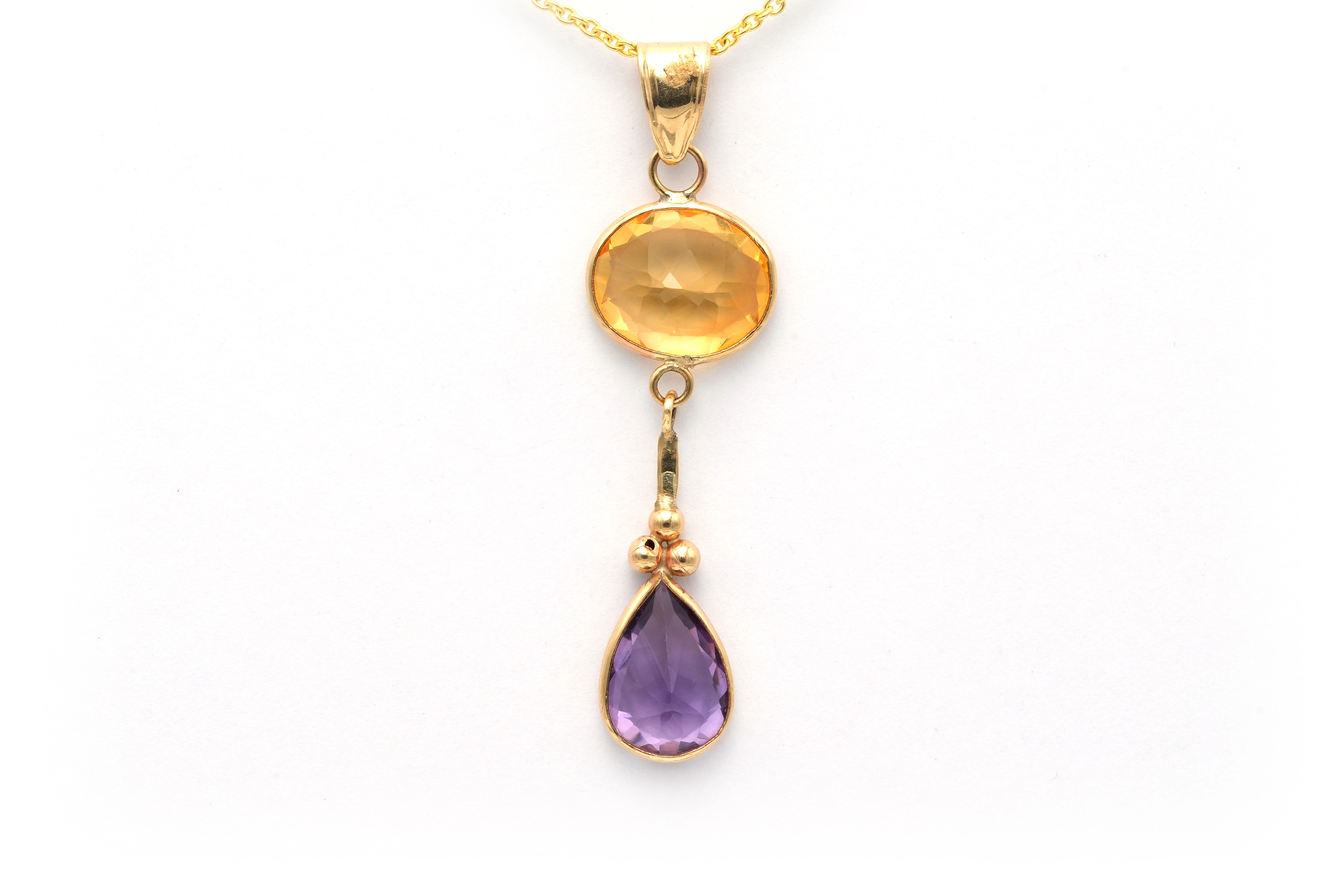 Pendentif contemporain en or jaune 14 carats, améthyste et citrine - 1
