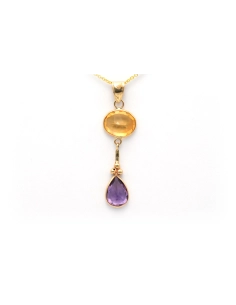 Pendentif contemporain en or jaune 14 carats, améthyste et citrine - 1