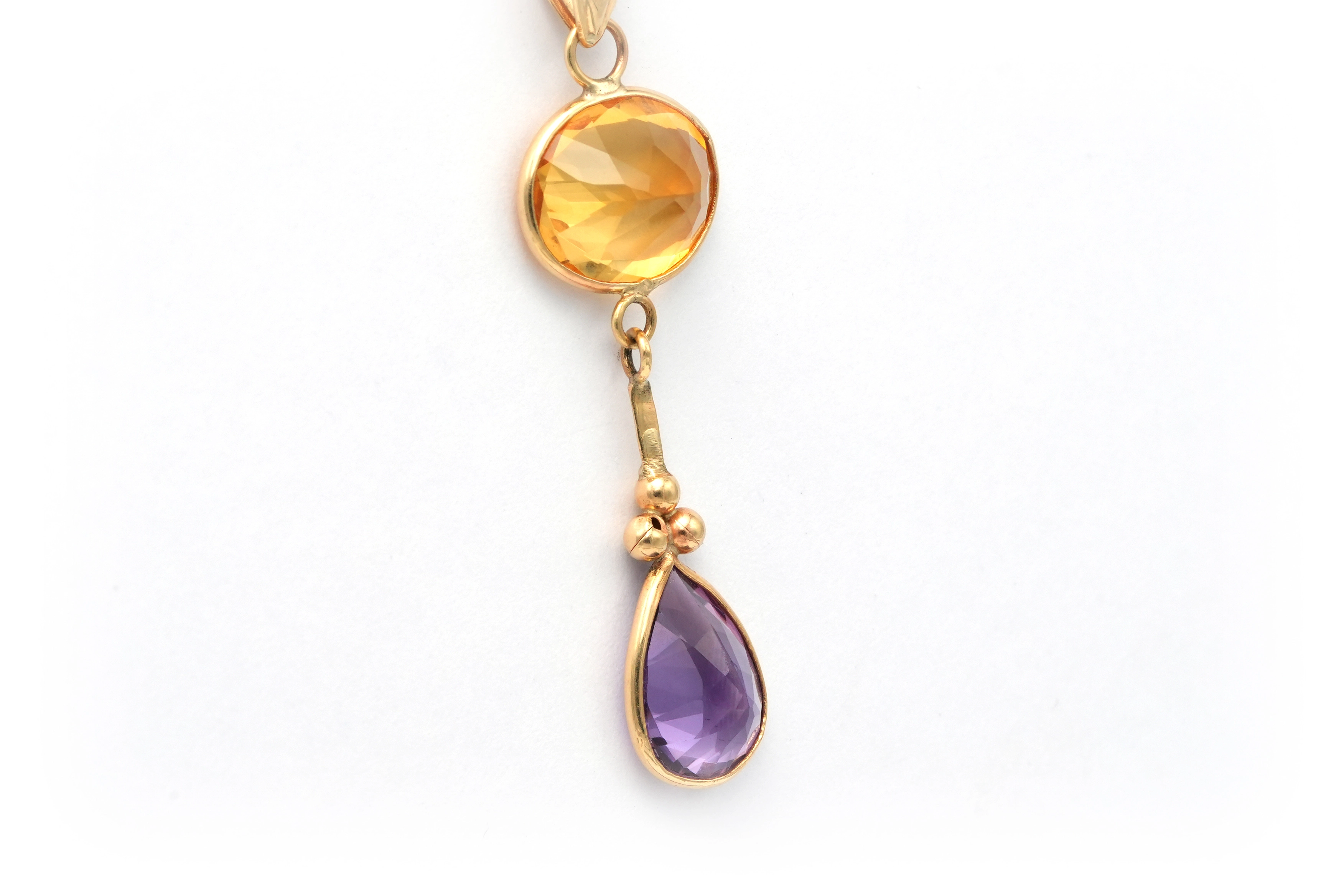 Pendentif contemporain en or jaune 14 carats, améthyste et citrine - 3