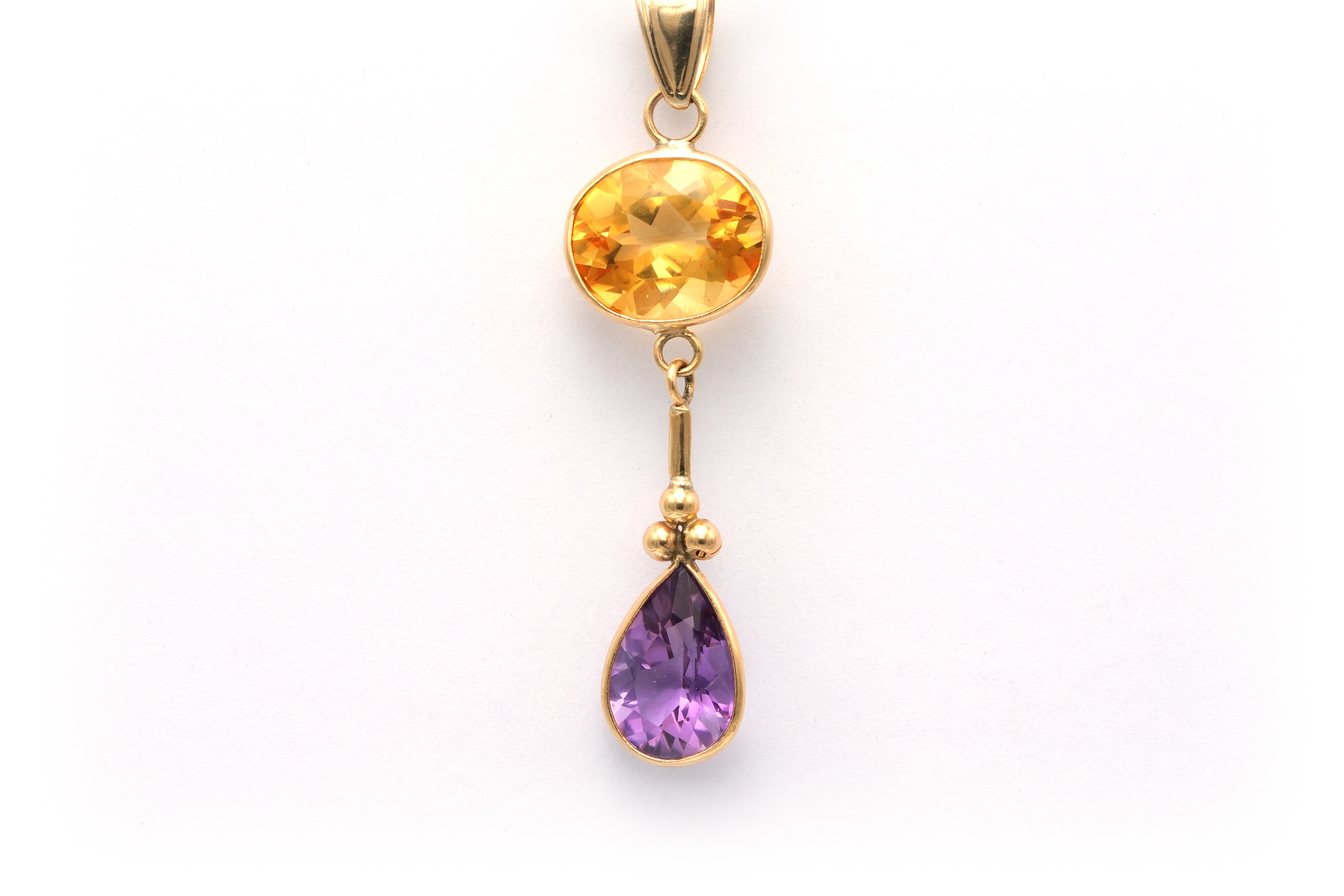 Pendentif contemporain en or jaune 14 carats, améthyste et citrine - 4