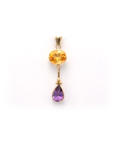 Pendentif contemporain en or jaune 14 carats, améthyste et citrine - 4