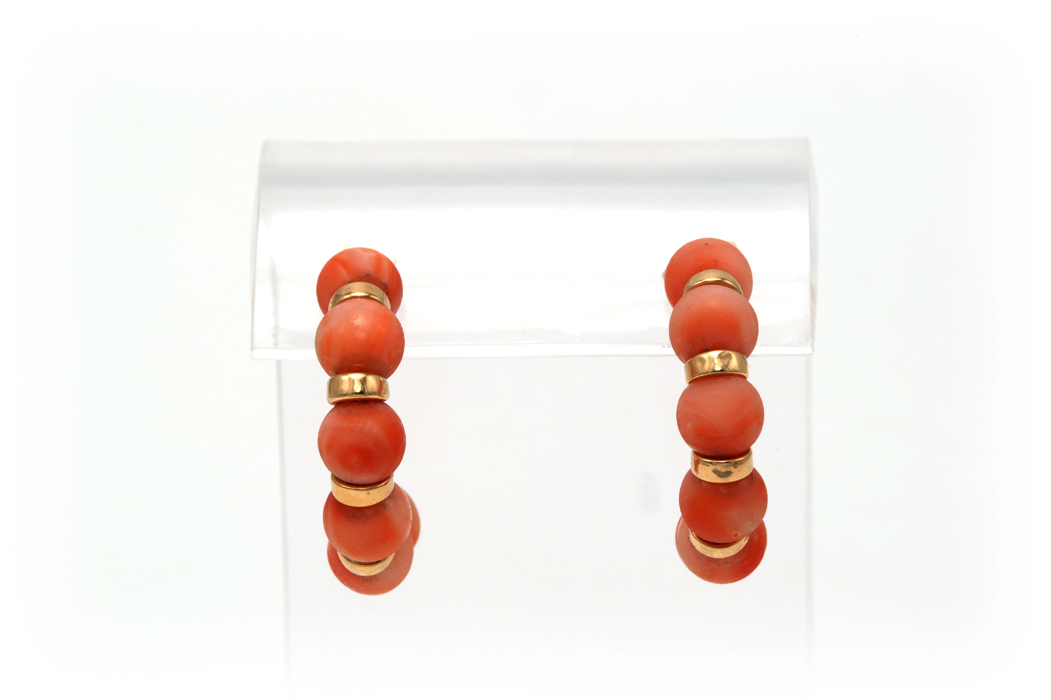 Boucles d'oreilles contemporaines en or jaune 9 carats et corail - - 3