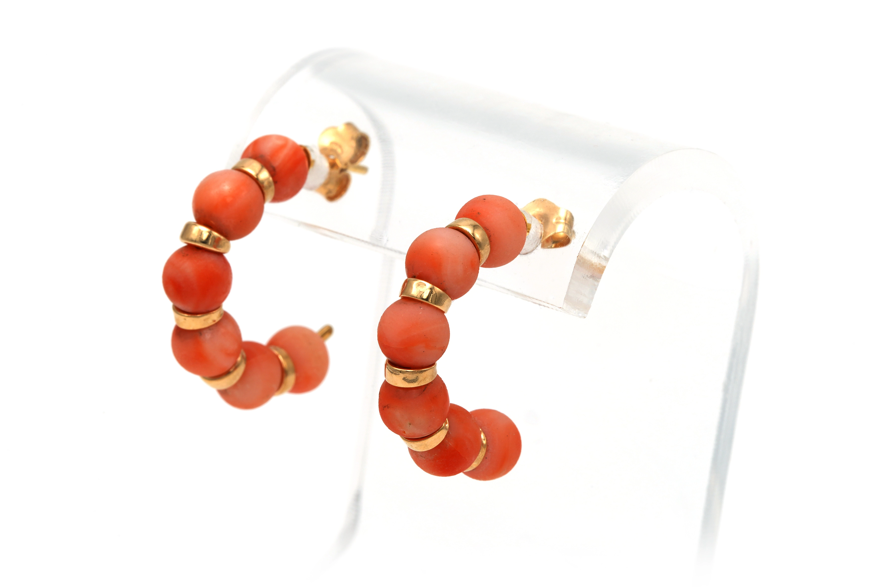 Boucles d'oreilles contemporaines en or jaune 9 carats et corail - - 4