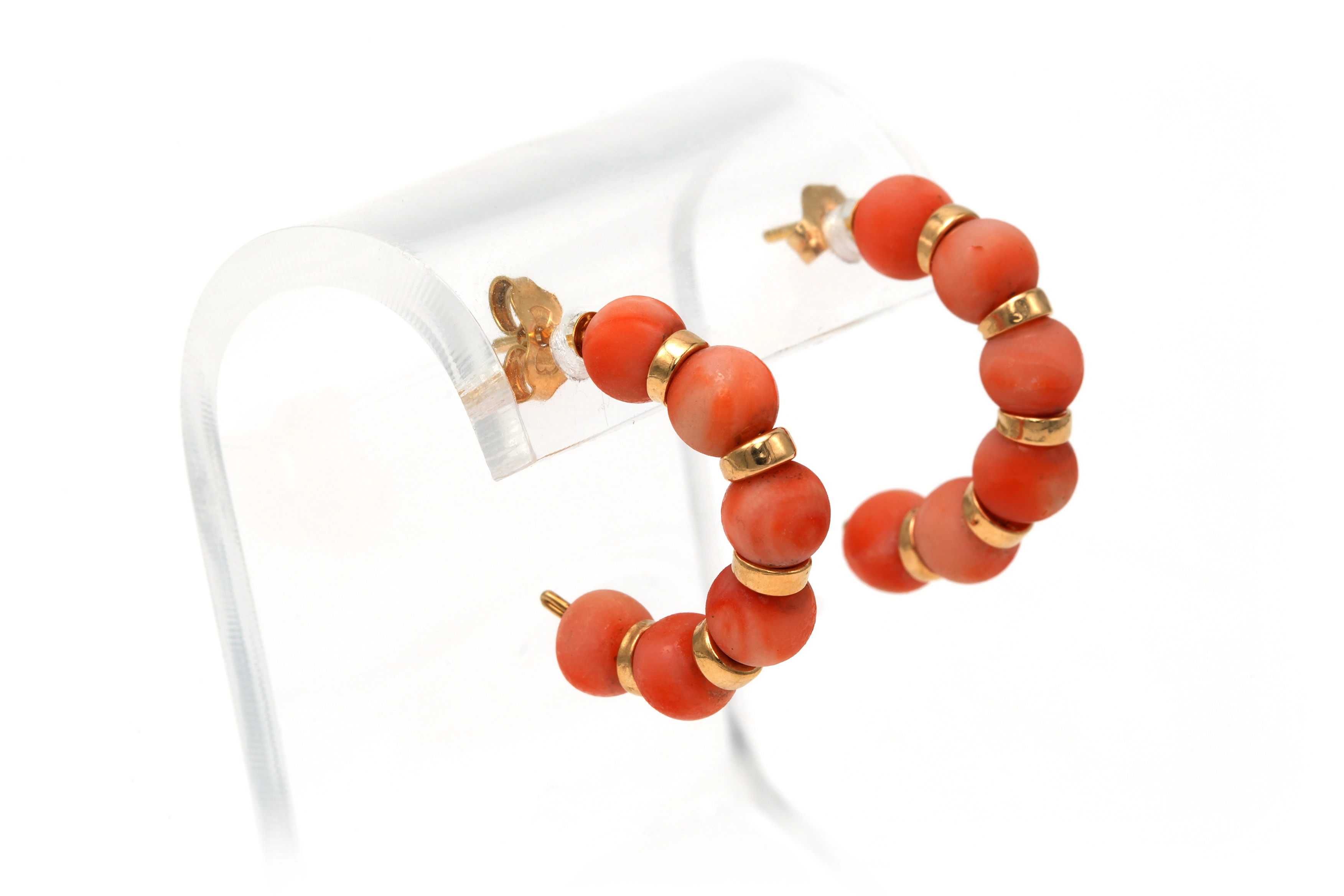 Boucles d'oreilles contemporaines en or jaune 9 carats et corail - - 6