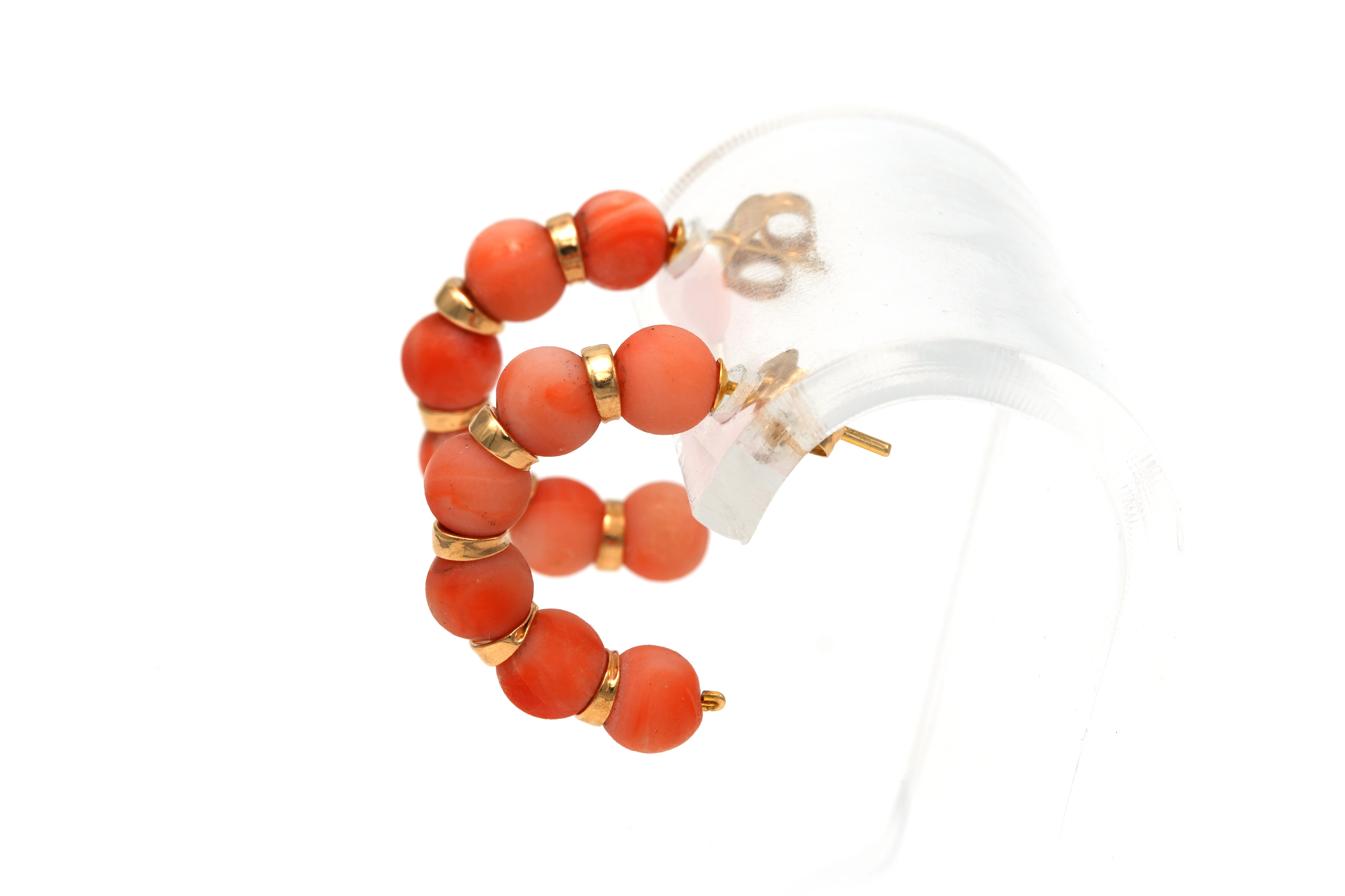 Boucles d'oreilles contemporaines en or jaune 9 carats et corail - - 5