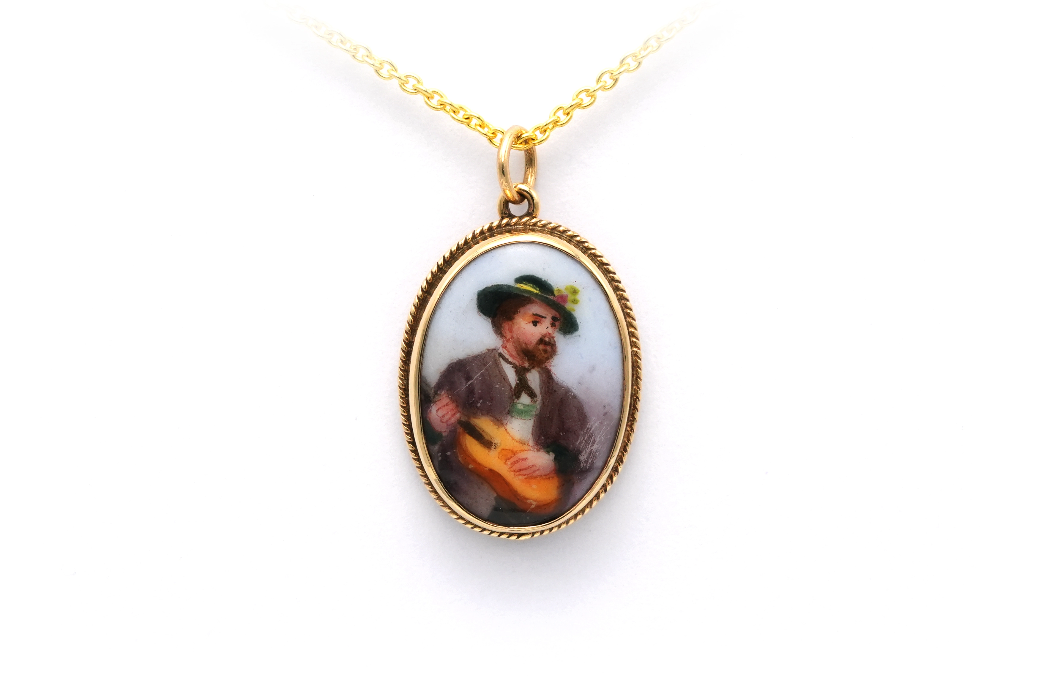 Pendentif contemporaine en or jaune 9 carats et porcelaine peinte - - 1