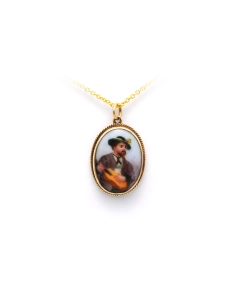 Pendentif contemporaine en or jaune 9 carats et porcelaine peinte - 1