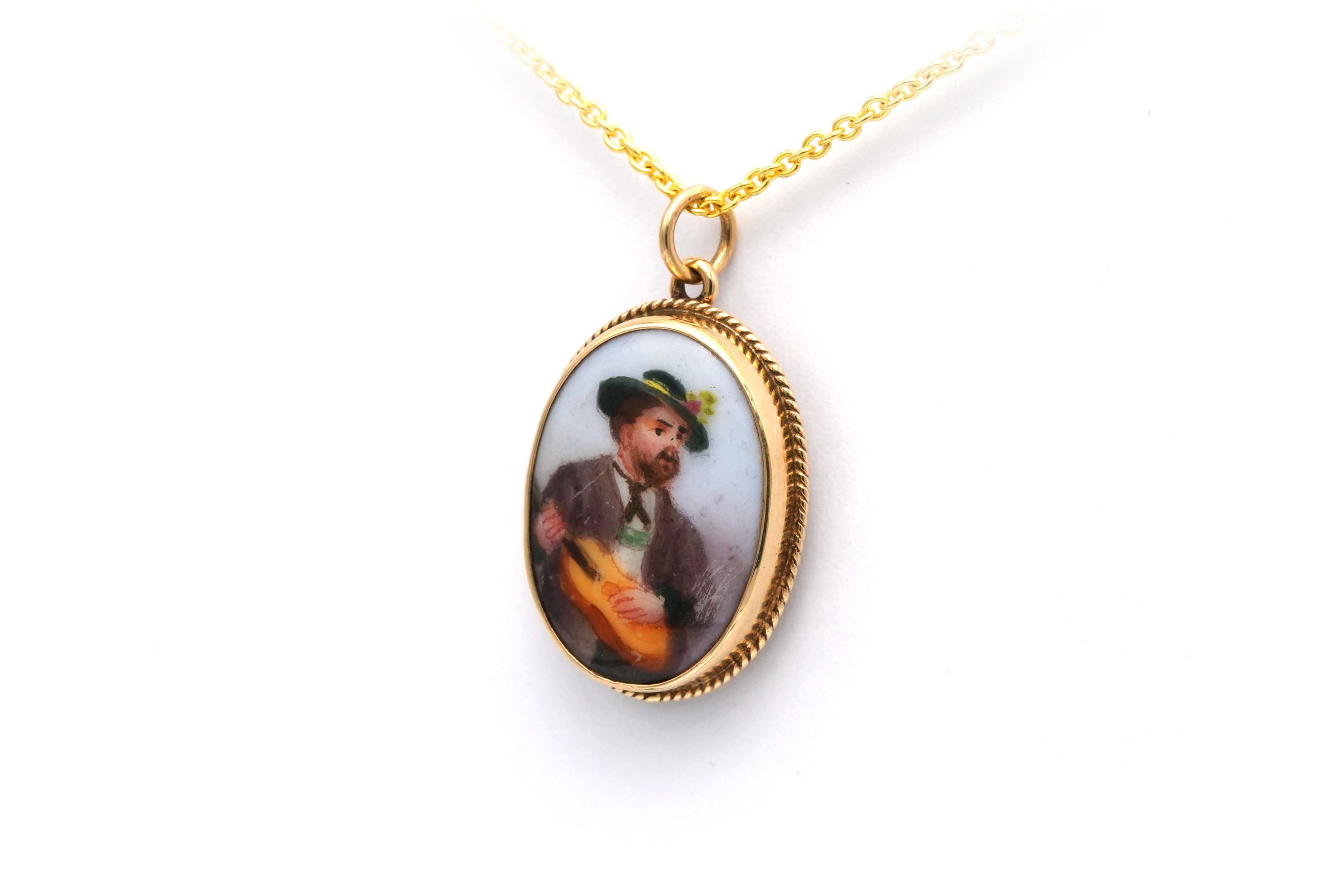 Pendentif contemporaine en or jaune 9 carats et porcelaine peinte - 2