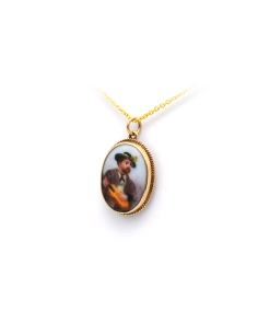 Pendentif contemporaine en or jaune 9 carats et porcelaine peinte - 2