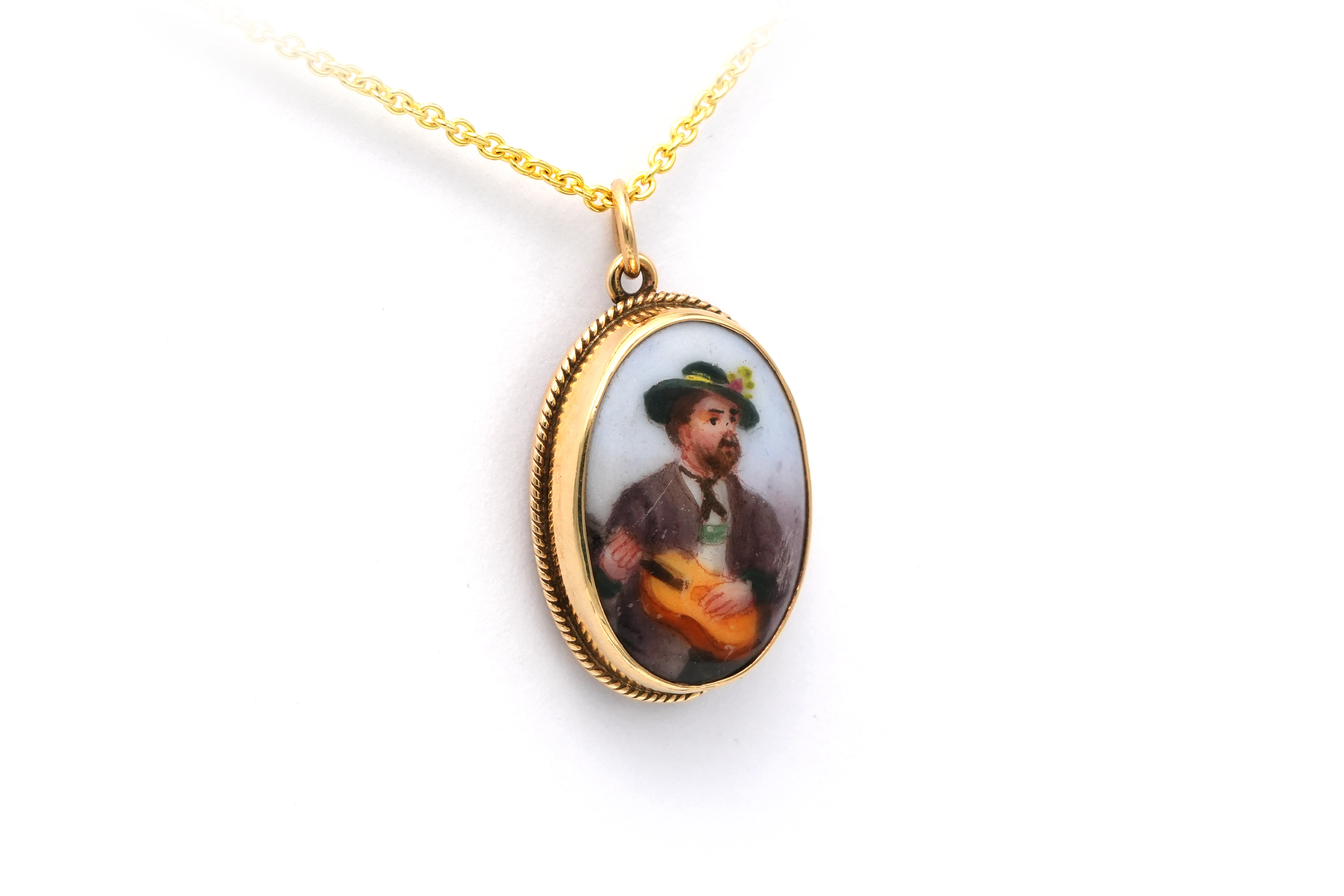 Pendentif contemporaine en or jaune 9 carats et porcelaine peinte - 3