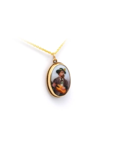 Pendentif contemporaine en or jaune 9 carats et porcelaine peinte - 3