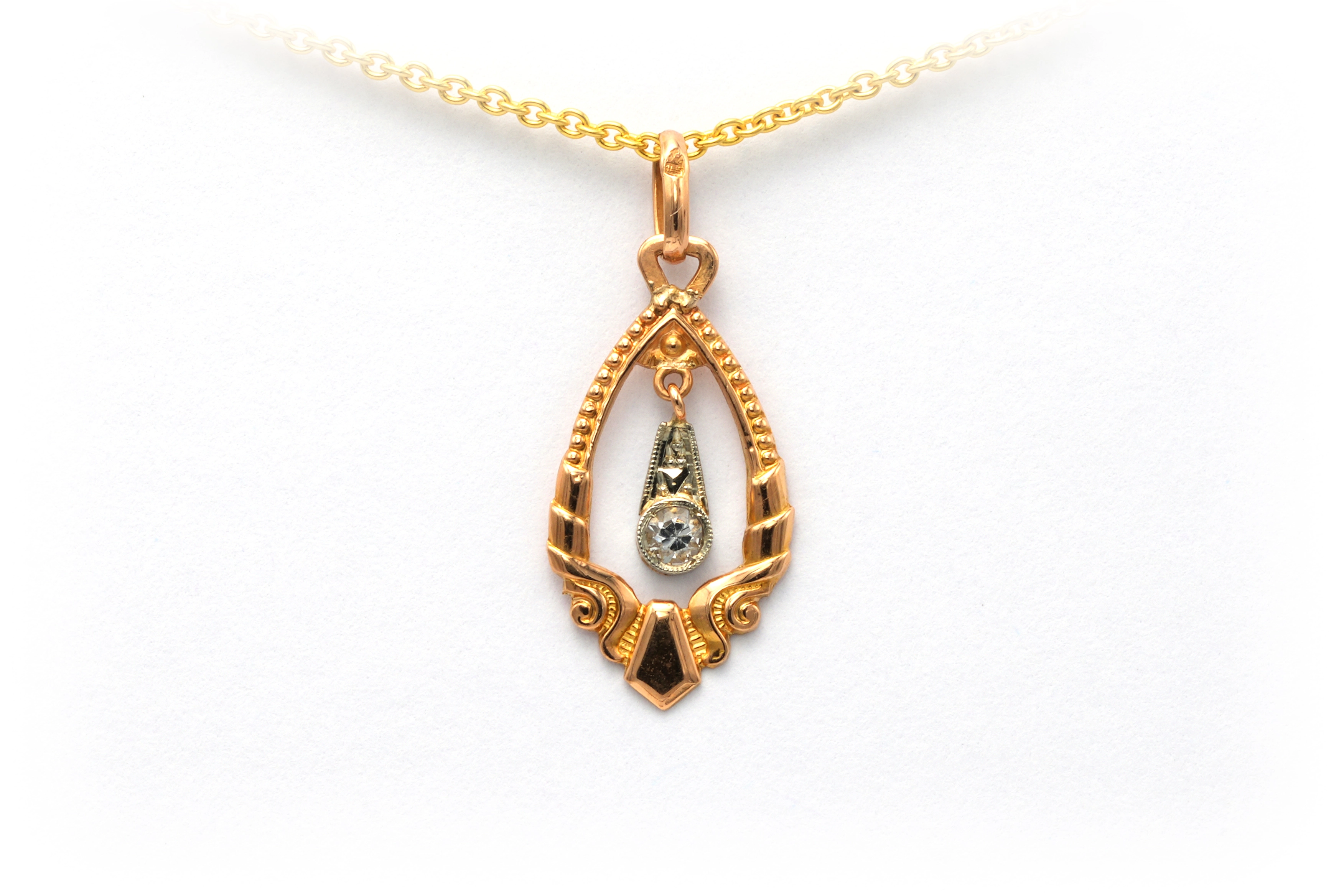 Pendentif Art Déco en or jaune et blanc 18 carats serti d'un strass - 1