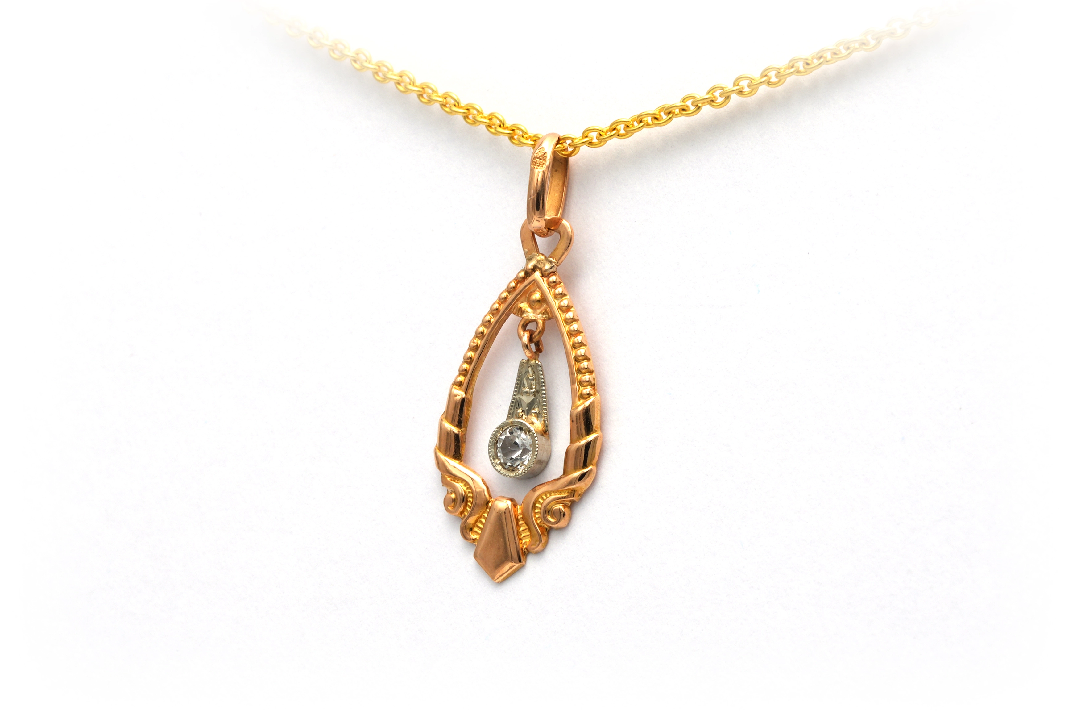 Pendentif Art Déco en or jaune et blanc 18 carats serti d'un strass - 2