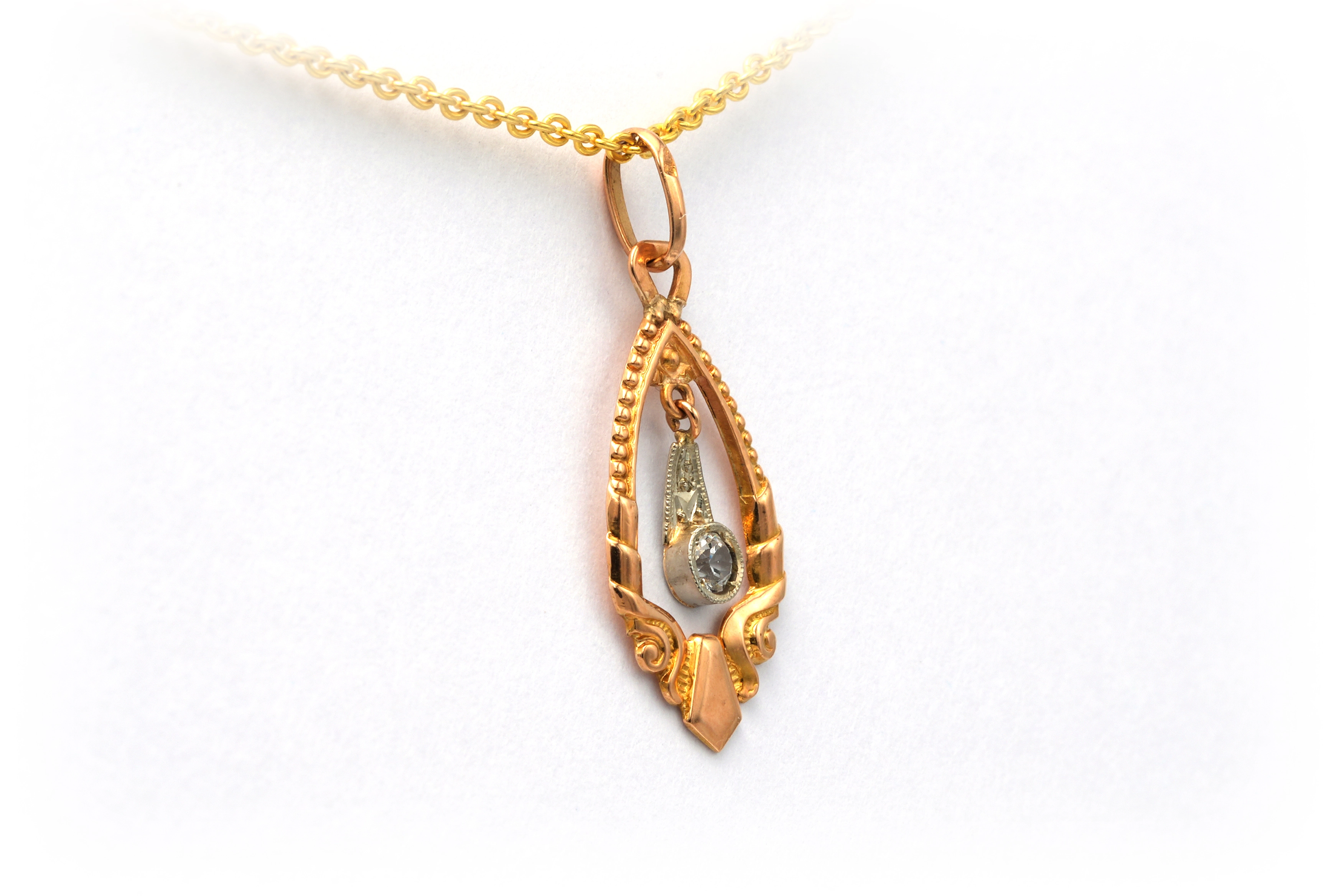 Pendentif Art Déco en or jaune et blanc 18 carats serti d'un strass - 3