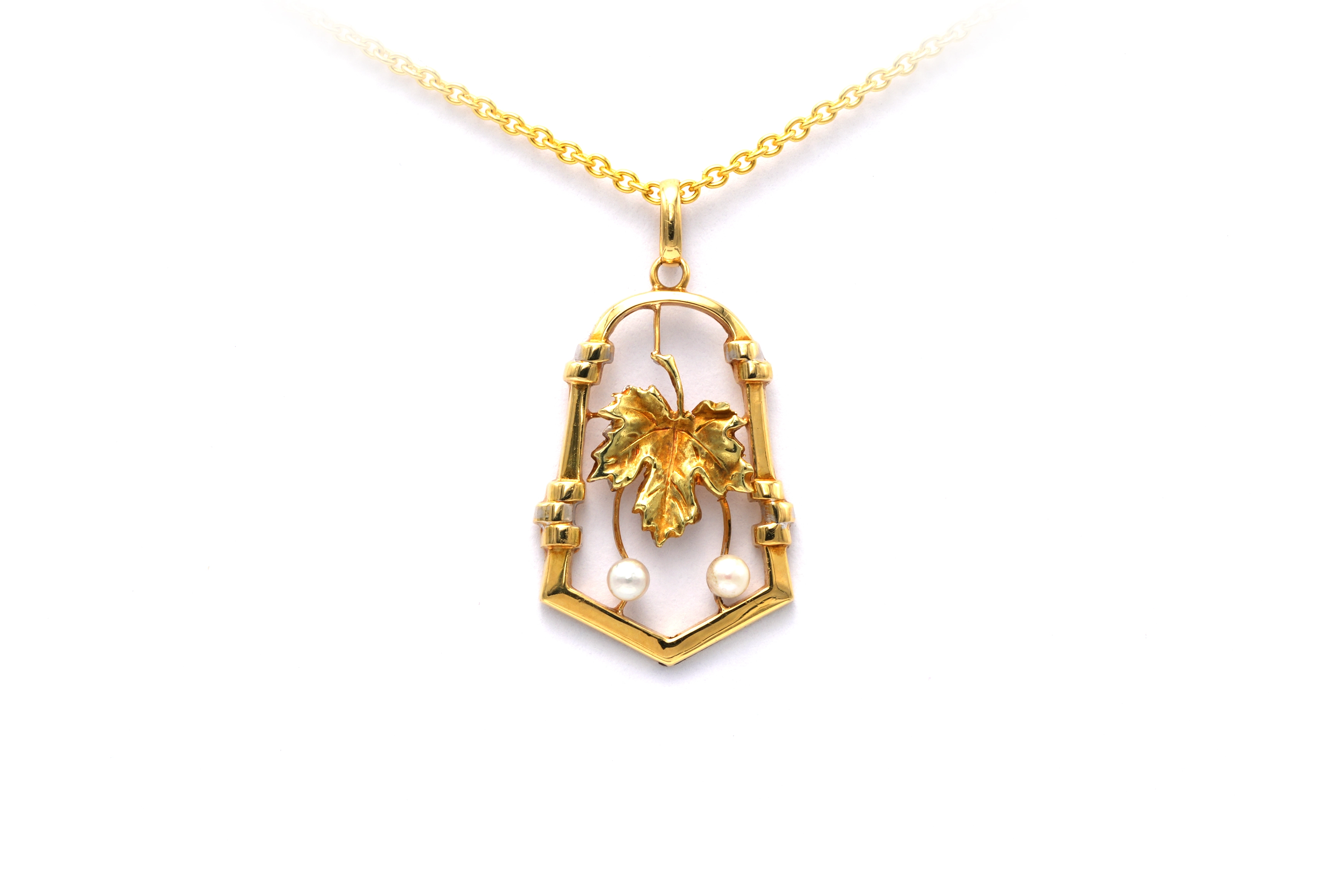 Pendentif Art Nouveau en or jaune 18 carats serti de perles - - 1