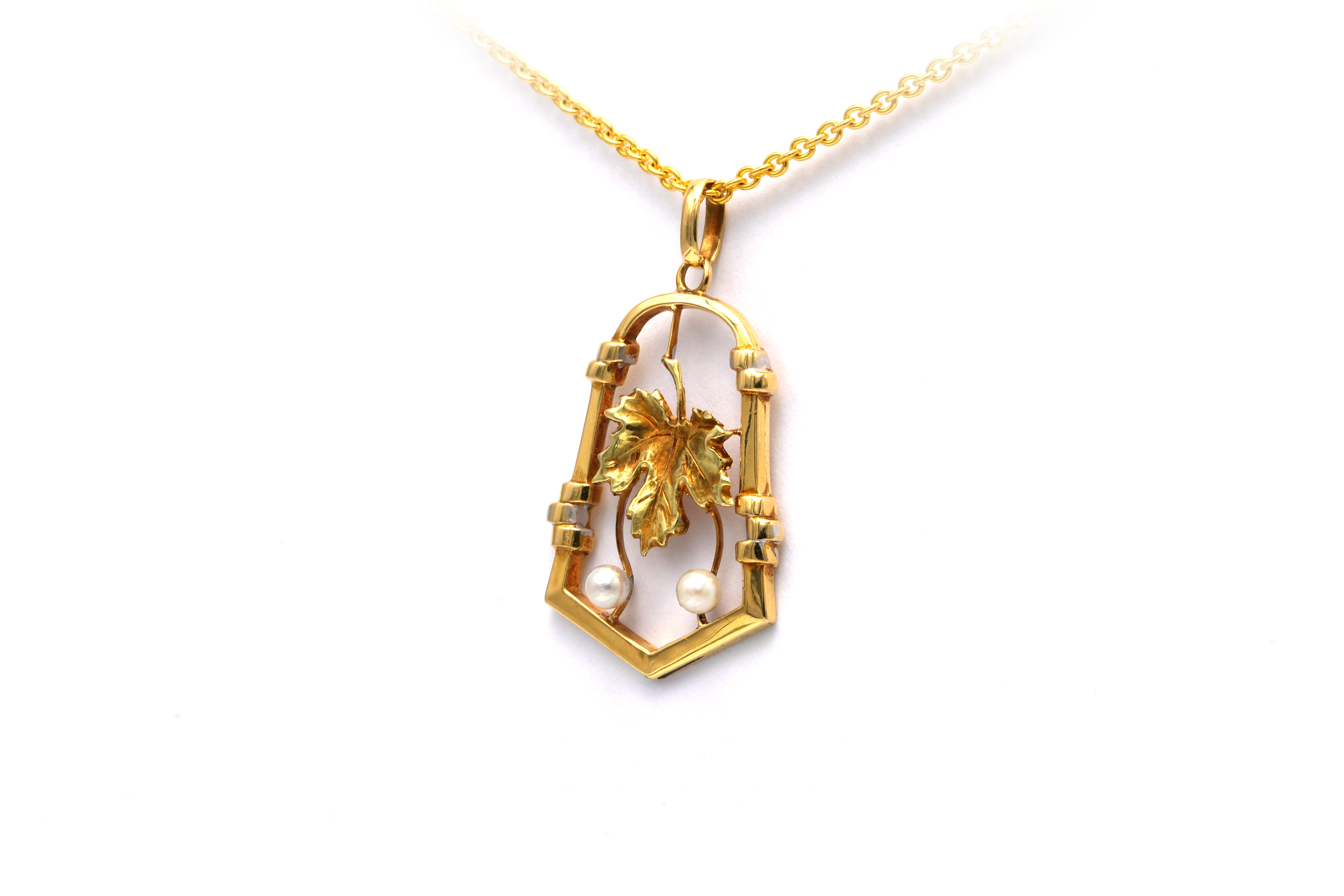Pendentif Art Nouveau en or jaune 18 carats serti de perles - - 2