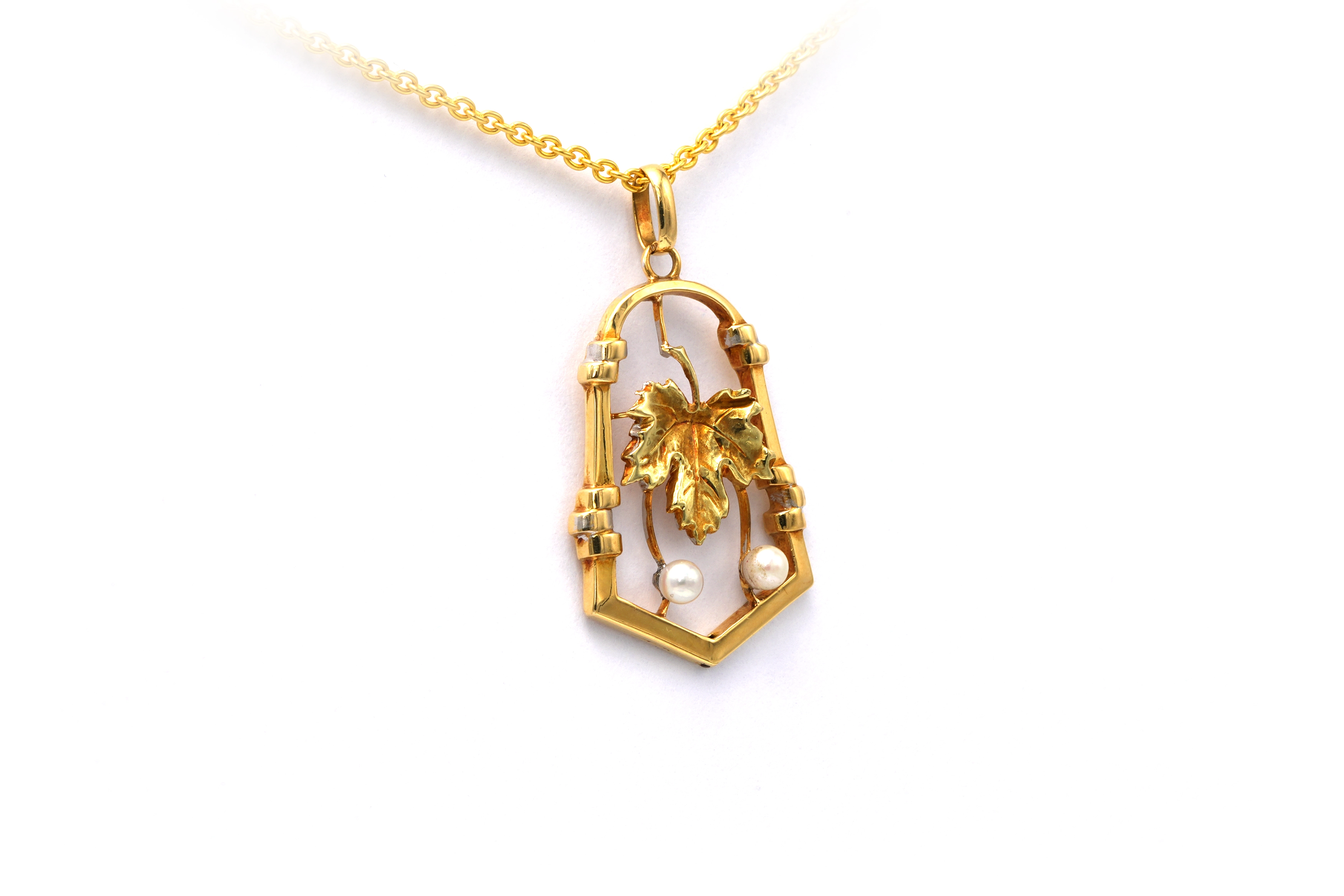 Pendentif Art Nouveau en or jaune 18 carats serti de perles - 3