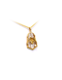 Pendentif Art Nouveau en or jaune 18 carats serti de perles - - 3