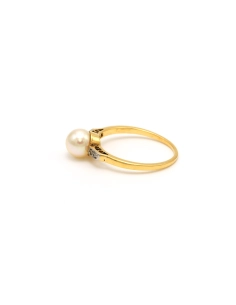 Bague Art Déco en or jaune 18 carats sertie d'une perle et de diamants - - 3