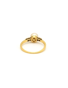 Bague Art Déco en or jaune 18 carats sertie d'une perle et de diamants - - 4