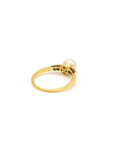 Bague Art Déco en or jaune 18 carats sertie d'une perle et de diamants - - 5