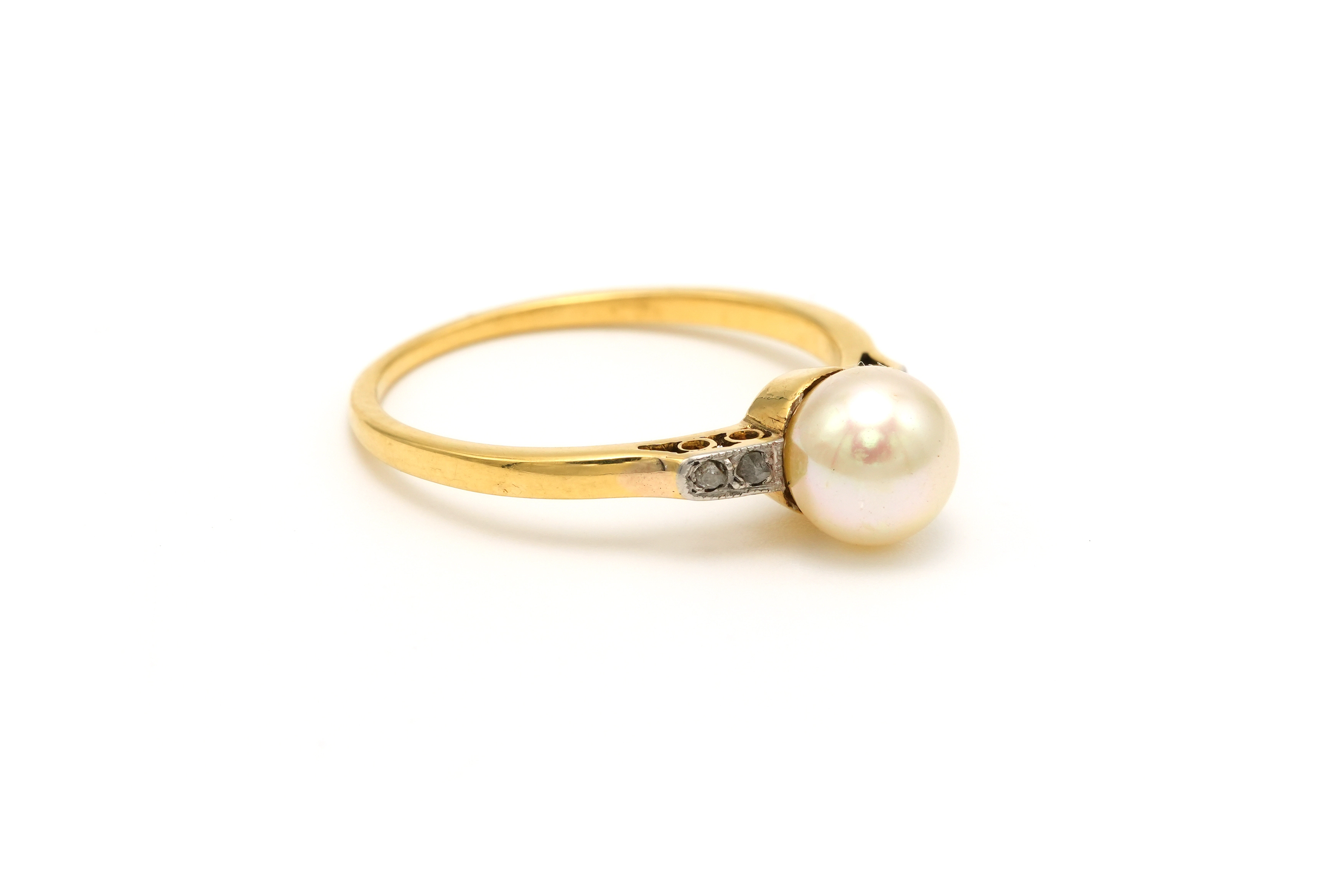 Bague Art Déco en or jaune 18 carats sertie d'une perle et de diamants - - 6