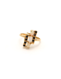 Bague contemporaine en or jaune 9 carats sertie d'opale et de saphir - - 1
