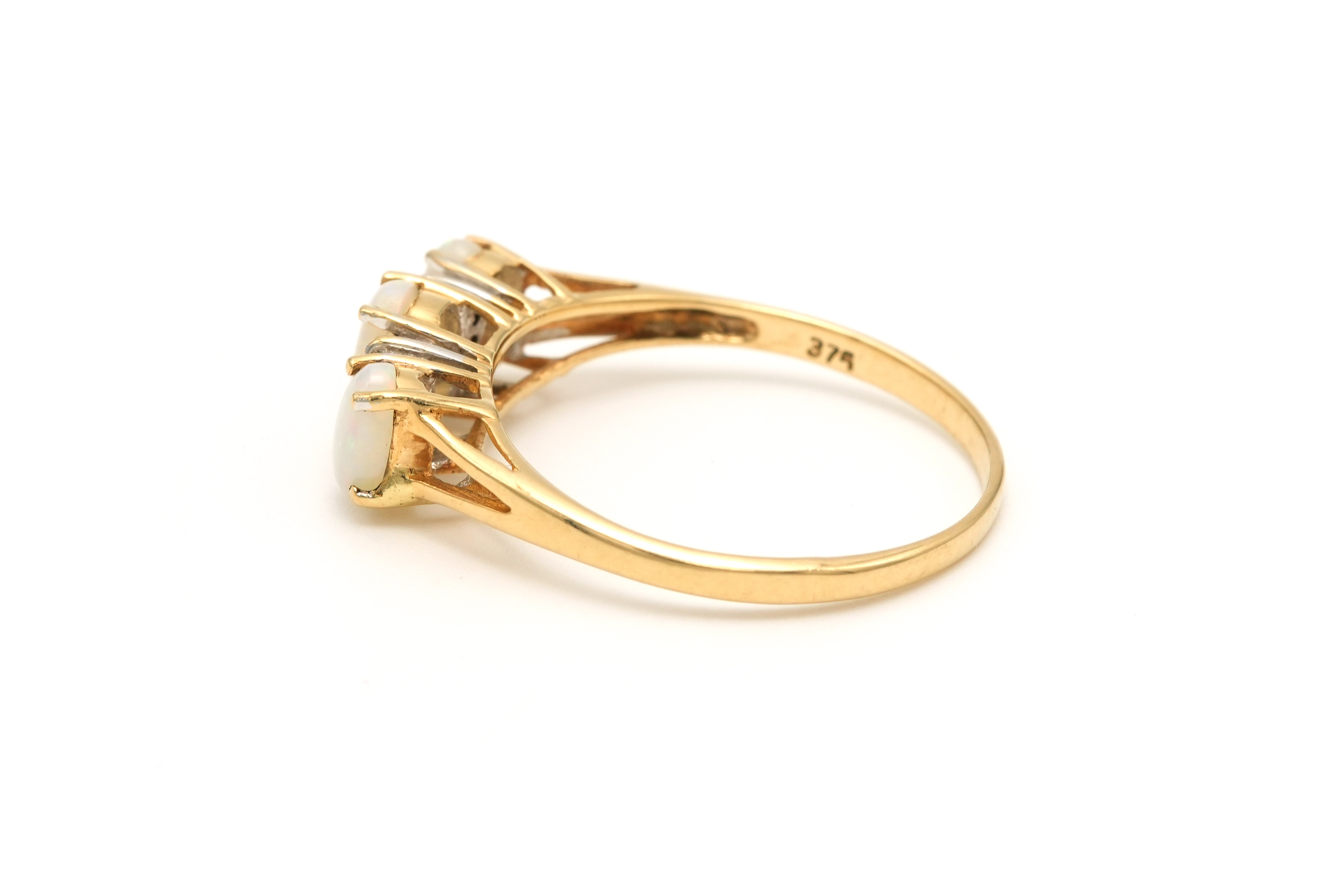 Bague contemporaine en or jaune 9 carats sertie d'opales et de diamants - - 3