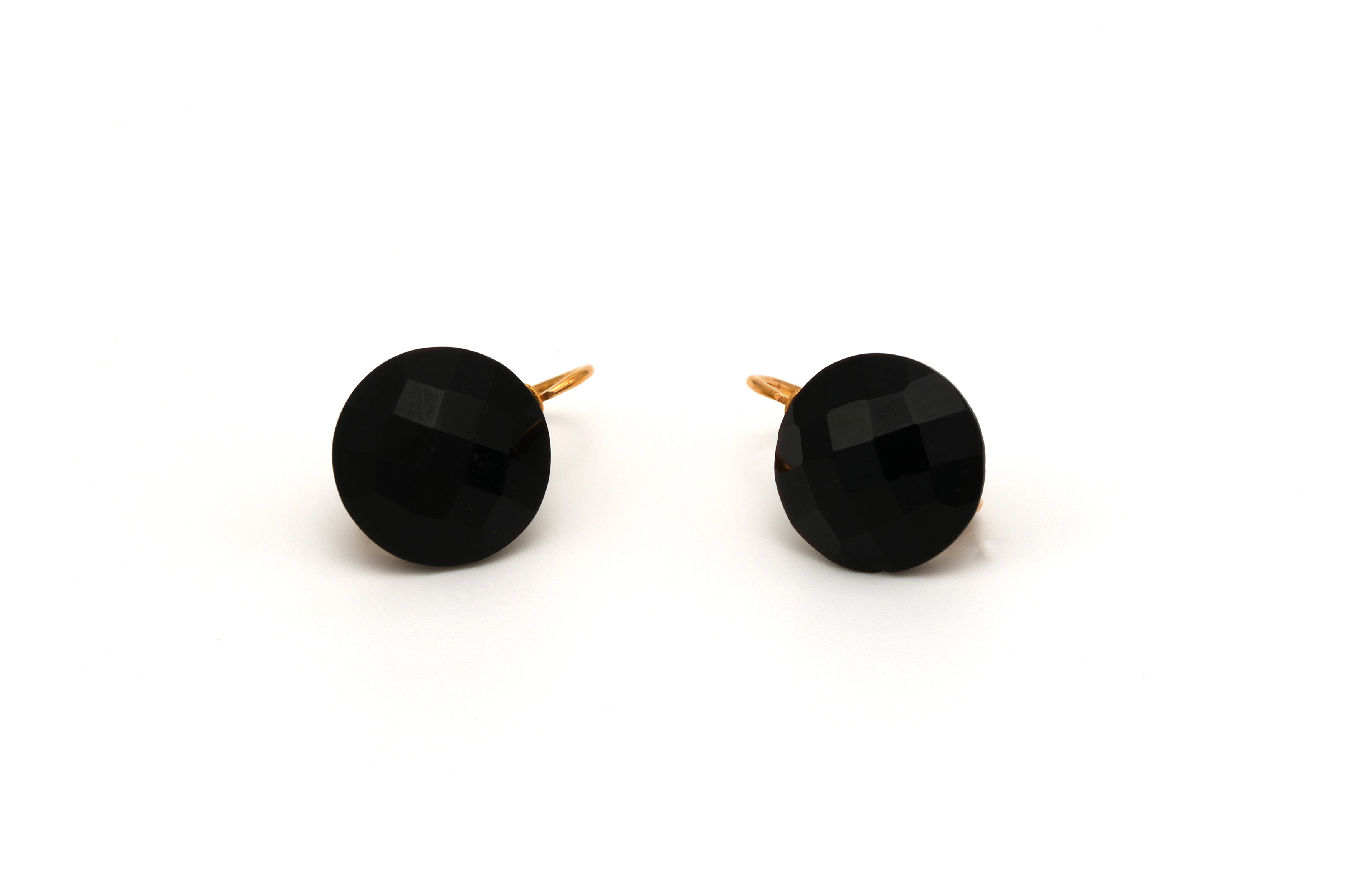 Boucles d'oreilles Napoléon III en or jaune 18 carats serties d'onyx - 1