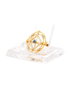 Broche Art Nouveau en or jaune 18 carats sertie d'un saphir et de perles - 4