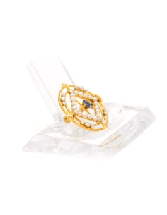 Broche Art Nouveau en or jaune 18 carats sertie d'un saphir et de perles - 7