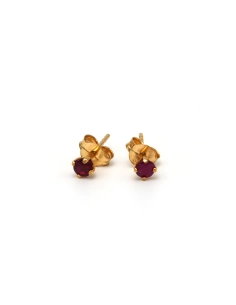 Boucles d'oreilles contemporaines en or jaune 9 carats serties de rubis - 1