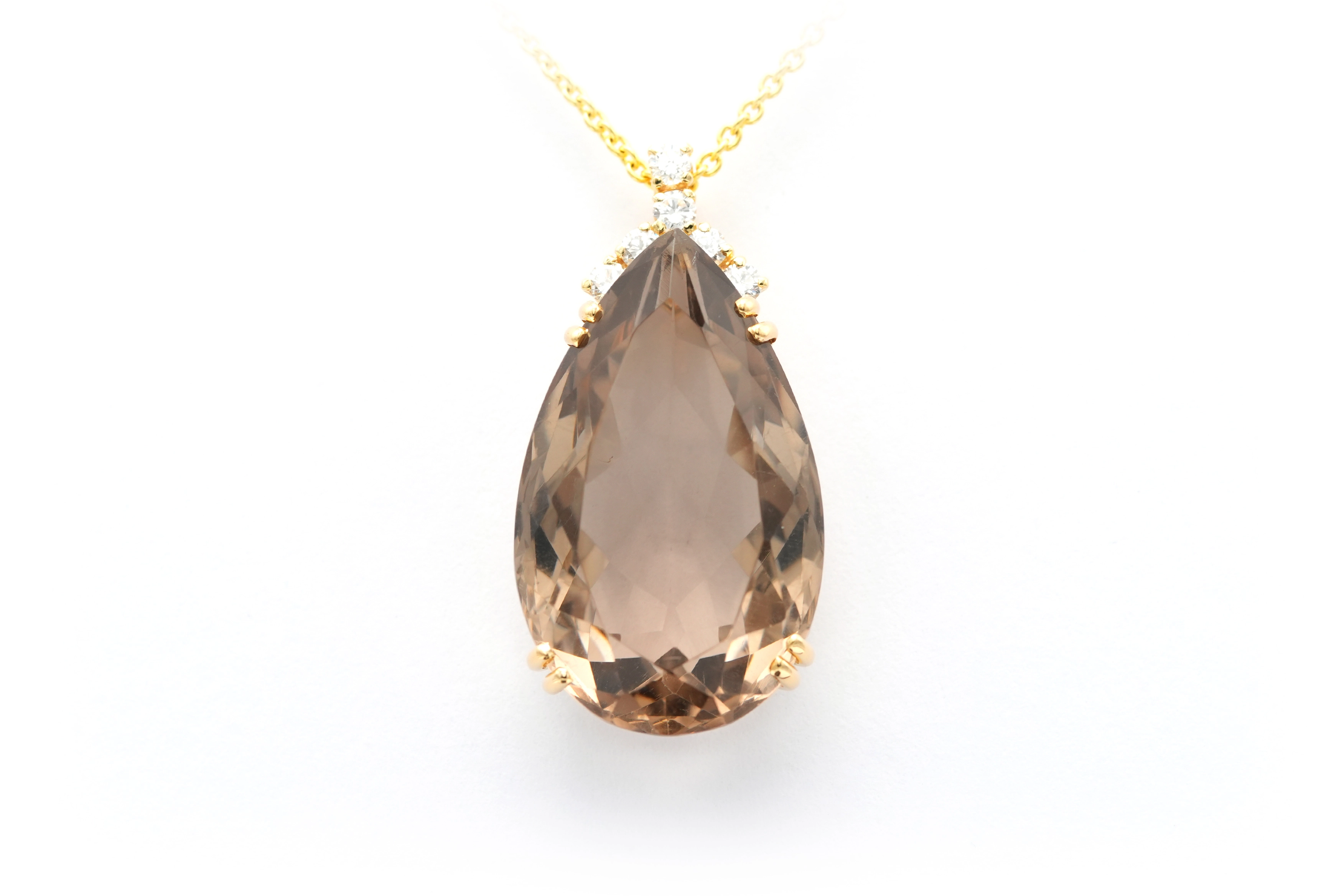 Pendentif contemporain en or jaune 18 carats serti d'un quartz fumé et de diamants "taille" brillant (+-0,36ct) - 1