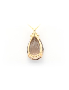 Pendentif contemporain en or jaune 18 carats serti d'un quartz fumé et de diamants "taille" brillant (+-0,36ct) - 4