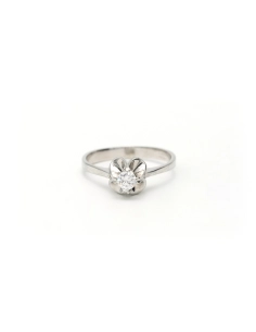 Bague Années 70 en or blanc 18 carats sertie d'un diamant "taille" brillant (+-0.14ct) - 1