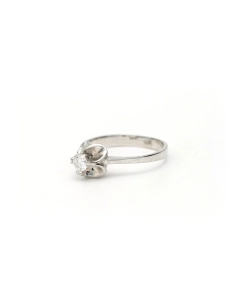 Bague Années 70 en or blanc 18 carats sertie d'un diamant "taille" brillant (+-0.14ct) - 2