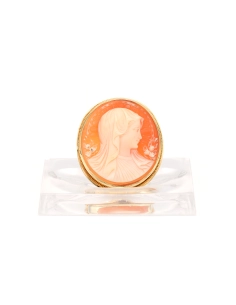 Broche Années 50 en or jaune 18 carats sertie d'un camée coquillage - 1